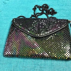 Connections aluminum mesh iridescent rainbow shoulder bag.